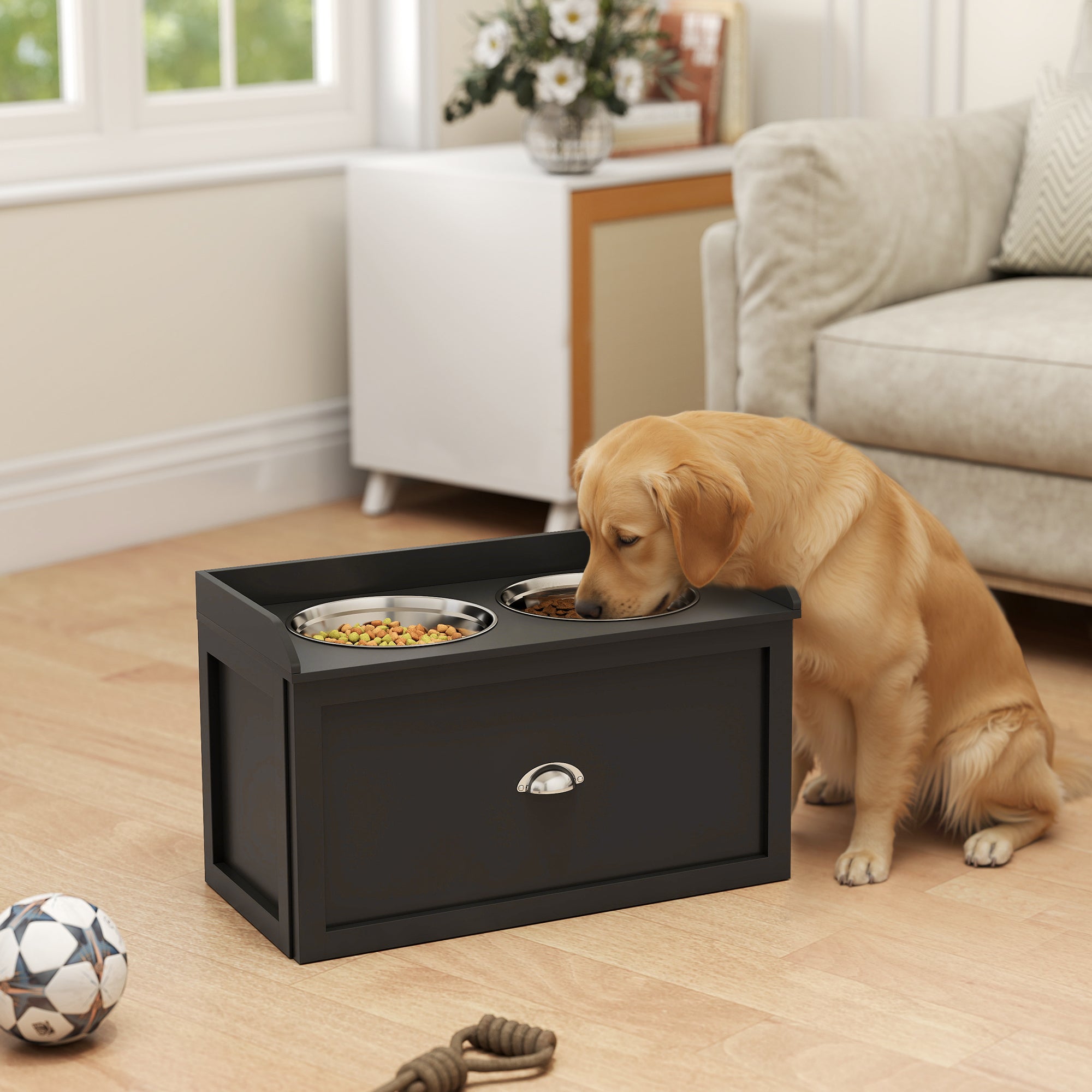 Elevated Dog Feeding Station with Storage